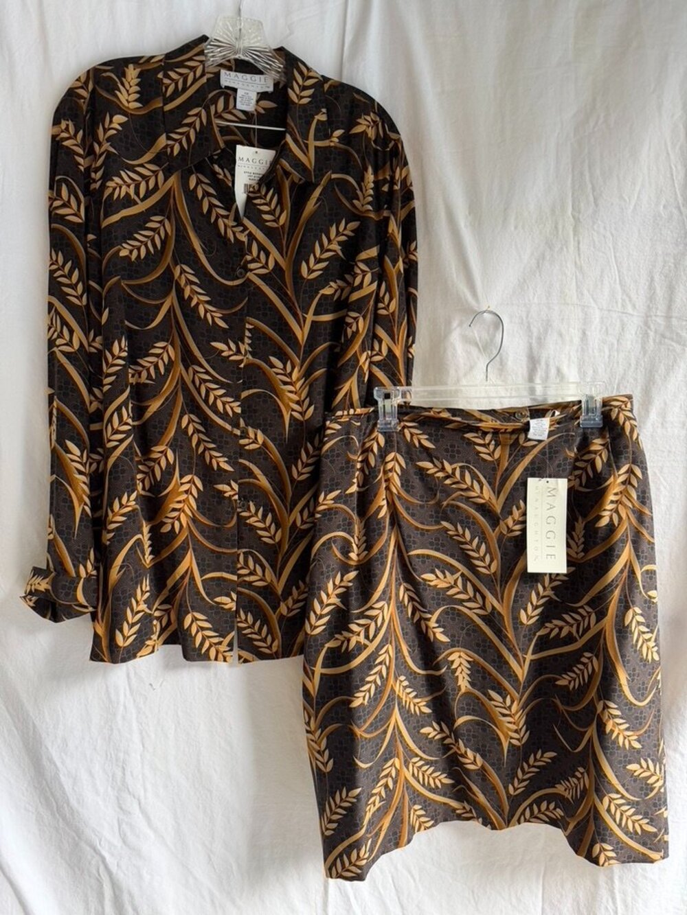 Plus Size Maggie McNaughton 100% Silk 2-Pc Set Blouse 1X Skirt 18W NWT